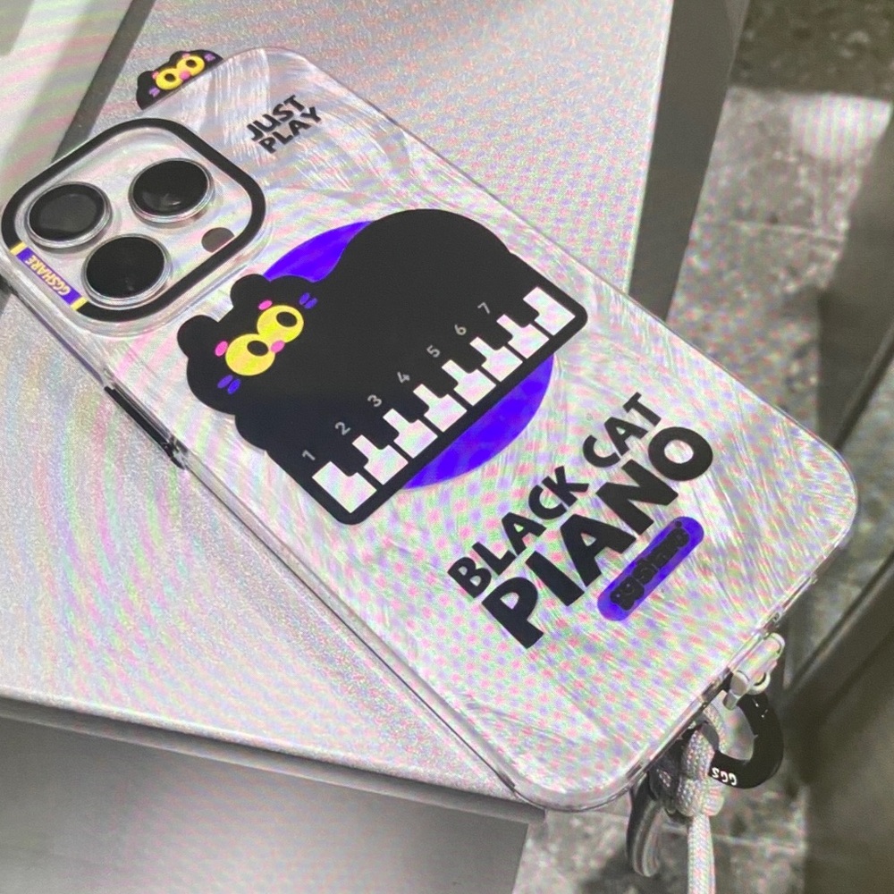 Black Cat Piano Phone Case - Black and Purple